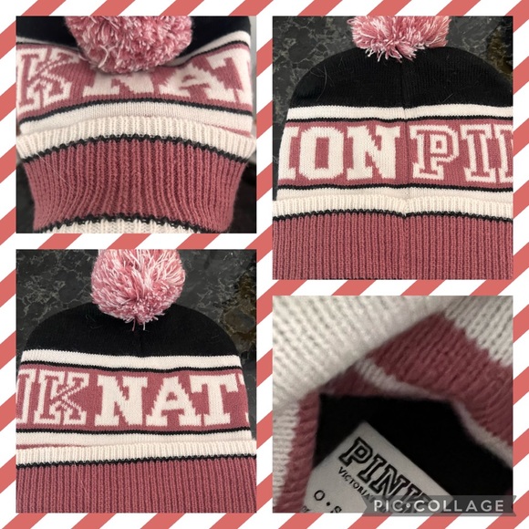 PINK Victoria's Secret Accessories - BNWOT Pink Victoria’s Secret Pink Nation Pom Pom Beanie Hat